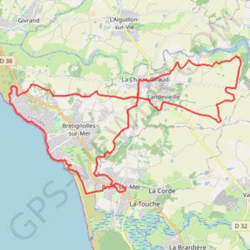 Itinéraire 220112 VTT Landevieille-Brétigolles-Brem sur mer, distance, dénivelé, altitude, carte, profil, trace GPS
