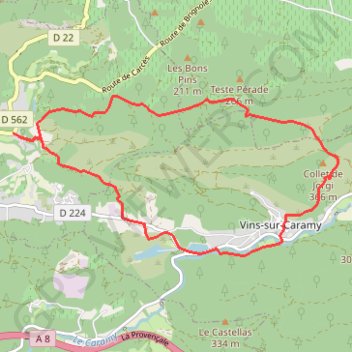 Itinéraire Rando à Vins Caramy, distance, dénivelé, altitude, carte, profil, trace GPS