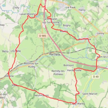 Itinéraire D'Ham-les-Moines par Vaux-Villaine, distance, dénivelé, altitude, carte, profil, trace GPS