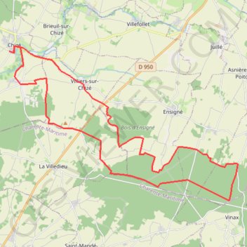 Itinéraire Chizé, distance, dénivelé, altitude, carte, profil, trace GPS
