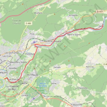 Itinéraire 01: Besançon – Deluz (Developed with signs), distance, dénivelé, altitude, carte, profil, trace GPS