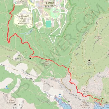 Itinéraire Luminy Sugiton, distance, dénivelé, altitude, carte, profil, trace GPS