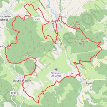 Itinéraire Aspet, distance, dénivelé, altitude, carte, profil, trace GPS