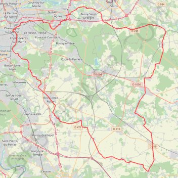 Itinéraire Tigeaux - Chaumes - Bombon - Soignolles, distance, dénivelé, altitude, carte, profil, trace GPS