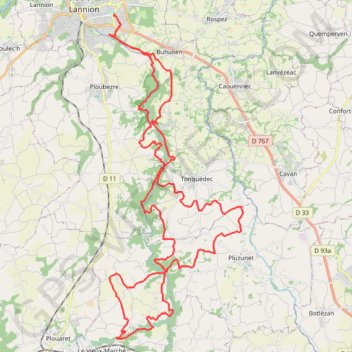 Itinéraire Vallée du Léguer - Lannion - Vieux Marché - 15777 - UtagawaVTT.com, distance, dénivelé, altitude, carte, profil, trace GPS
