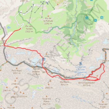 Itinéraire Pic du Marboré et pics de la Cascade depuis le col des Tentes, distance, dénivelé, altitude, carte, profil, trace GPS