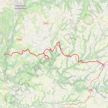 Itinéraire Najac depuis Barqueville, distance, dénivelé, altitude, carte, profil, trace GPS