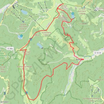 Itinéraire Rainkopf - Mittlach - Hohneck, distance, dénivelé, altitude, carte, profil, trace GPS