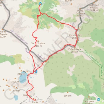 Itinéraire Punta Suelza depuis Rioumajou, distance, dénivelé, altitude, carte, profil, trace GPS