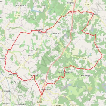 Itinéraire Boucle vélo route Baignes - Circuit exploration 5C, distance, dénivelé, altitude, carte, profil, trace GPS