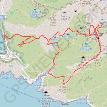 Itinéraire Le pas de la demi lune en démarrant des Goudes, distance, dénivelé, altitude, carte, profil, trace GPS