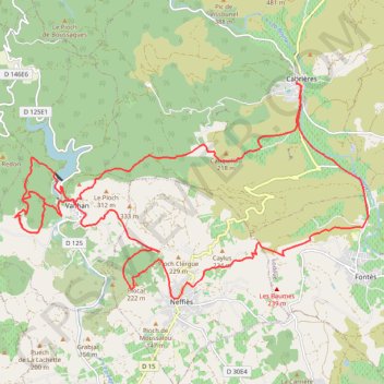 Itinéraire Cabrières, Vailhan, Fontès, distance, dénivelé, altitude, carte, profil, trace GPS