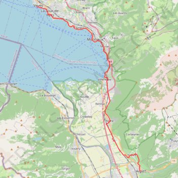 Itinéraire vevey-aigle, distance, dénivelé, altitude, carte, profil, trace GPS