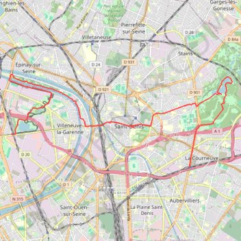 Itinéraire Du parc des Chanteraines à La Courneuve, distance, dénivelé, altitude, carte, profil, trace GPS
