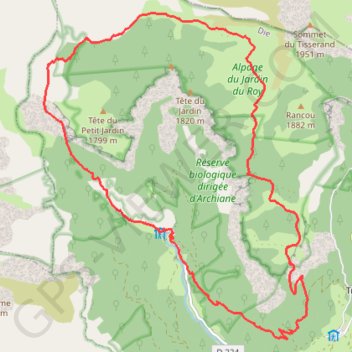 Itinéraire Le Jardin du Roi depuis Archiane, distance, dénivelé, altitude, carte, profil, trace GPS