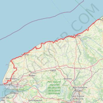 Itinéraire Le Havre - Le Tréport, distance, dénivelé, altitude, carte, profil, trace GPS