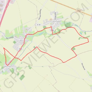 Itinéraire Wancourt - Guémappe - Heninel, distance, dénivelé, altitude, carte, profil, trace GPS