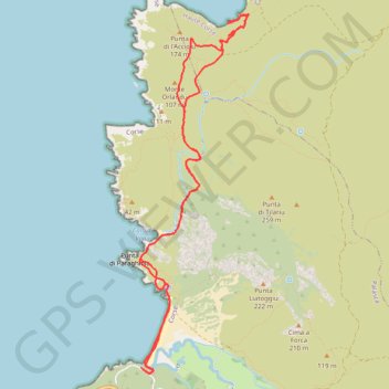 Itinéraire Corse Désert des Agriates - Cala di a Recisa depuis plage d Ostriconi, distance, dénivelé, altitude, carte, profil, trace GPS