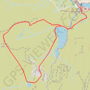 Itinéraire Y Garn, Llyn y Cwn, Twll Du (Devil's Kitchen) and Cwm Idwal, distance, dénivelé, altitude, carte, profil, trace GPS