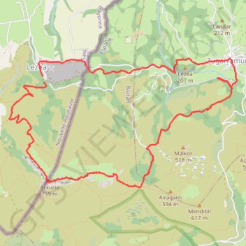 Itinéraire Boucle atxuria, distance, dénivelé, altitude, carte, profil, trace GPS