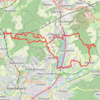 Itinéraire Perdu dans Brognard, distance, dénivelé, altitude, carte, profil, trace GPS