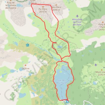 Itinéraire Les Pérics depuis Les Bouillouses, distance, dénivelé, altitude, carte, profil, trace GPS