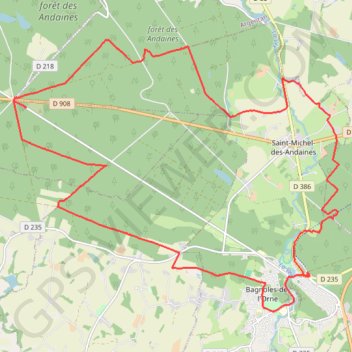 Itinéraire Au fil des chemins à Andaines et Domfrontais - La Gione, distance, dénivelé, altitude, carte, profil, trace GPS