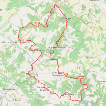 Itinéraire VTT N°24 - Archiac - L'étang, distance, dénivelé, altitude, carte, profil, trace GPS