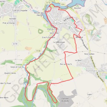 Itinéraire La RocheDerrien, distance, dénivelé, altitude, carte, profil, trace GPS
