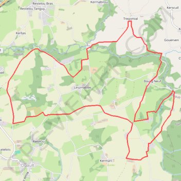 Itinéraire Circuit des collines à Duault, distance, dénivelé, altitude, carte, profil, trace GPS