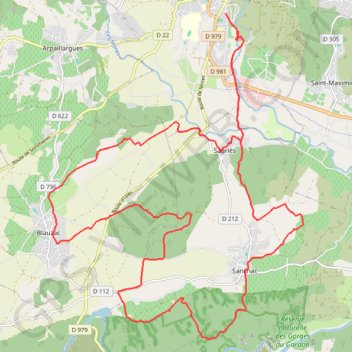 Itinéraire 1 Uzes les gorges du gardon 39km +690m (depart Arenes d'Uzes), distance, dénivelé, altitude, carte, profil, trace GPS