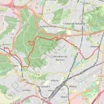 Itinéraire De Bièvres à Antony, distance, dénivelé, altitude, carte, profil, trace GPS