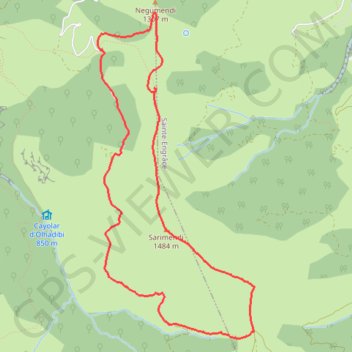 Itinéraire NEGUMENDI, OTCHOGORRIA, SARIMENDI et ISEYTO depuis Abarrakia, distance, dénivelé, altitude, carte, profil, trace GPS