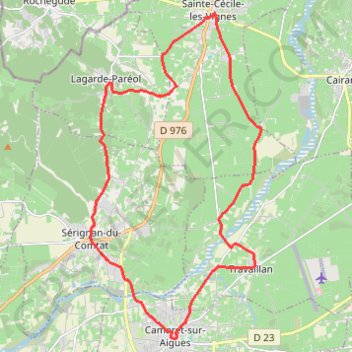 Itinéraire Circuit Aygues Ouvèze - Sainte-Cecile-les-vignes, distance, dénivelé, altitude, carte, profil, trace GPS