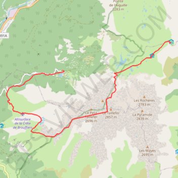 Itinéraire Le Taillefer depuis le Refuge par le Lac de la Vache, distance, dénivelé, altitude, carte, profil, trace GPS