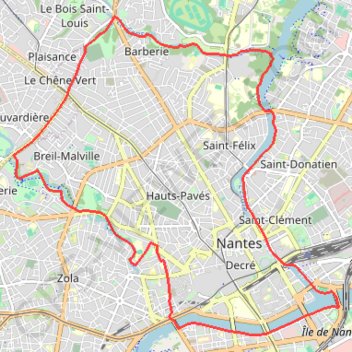 Itinéraire Nantes (le tour de), distance, dénivelé, altitude, carte, profil, trace GPS
