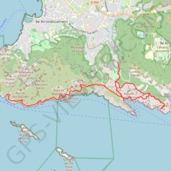 Itinéraire Les Baumettes - callelongues, distance, dénivelé, altitude, carte, profil, trace GPS