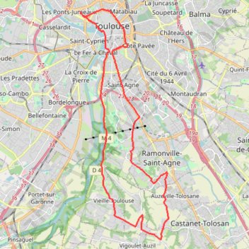 Itinéraire Toulouse Cyclisme sur route, distance, dénivelé, altitude, carte, profil, trace GPS
