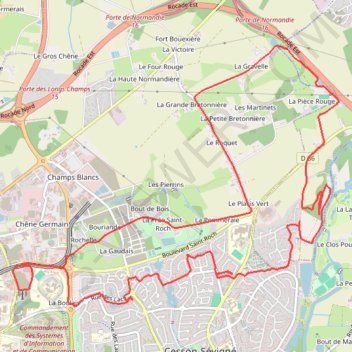 Itinéraire Rennes - Cesson Sévigné - Tizé - Grand Tertre, distance, dénivelé, altitude, carte, profil, trace GPS