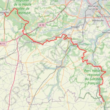 Itinéraire GR1 De Malesherbes (Loiret) à Rambouillet (Yvelines), distance, dénivelé, altitude, carte, profil, trace GPS