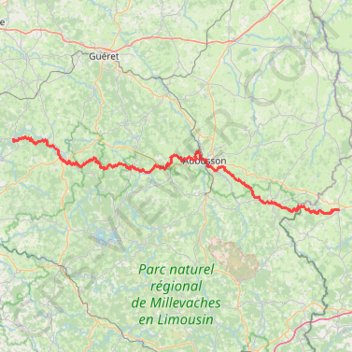 Itinéraire GR 4 : De Châtelus-le-Marcheix (Creuse) à Condat-en-Combraille (Puy-de-Dôme), distance, dénivelé, altitude, carte, profil, trace GPS