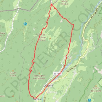 Itinéraire Crêt de Chalam en boucle depuis Forens, distance, dénivelé, altitude, carte, profil, trace GPS