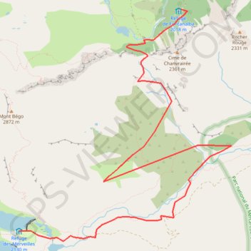 Itinéraire Refuge de Fontanalba au refuge des Merveilles, distance, dénivelé, altitude, carte, profil, trace GPS