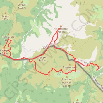 Itinéraire artzamendi-pena d'itxusi, distance, dénivelé, altitude, carte, profil, trace GPS