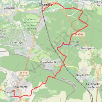 Itinéraire De Luzarches à Chantilly, distance, dénivelé, altitude, carte, profil, trace GPS