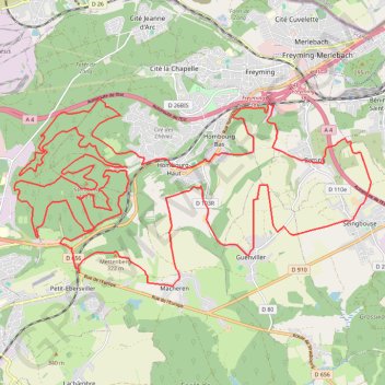 Itinéraire Dénivelé en autour de Macheren, distance, dénivelé, altitude, carte, profil, trace GPS