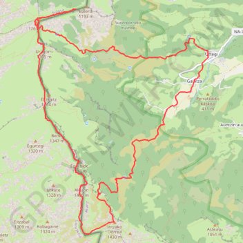 Itinéraire Crête des Malloas d'Irumugarrieta au Balerdi en circuit depuis Gaintza, distance, dénivelé, altitude, carte, profil, trace GPS