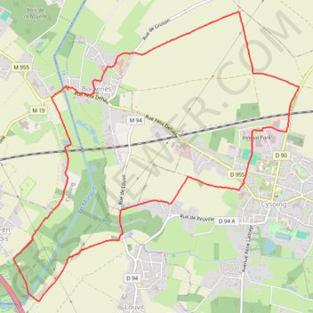 Itinéraire Autour de Bouvines, distance, dénivelé, altitude, carte, profil, trace GPS