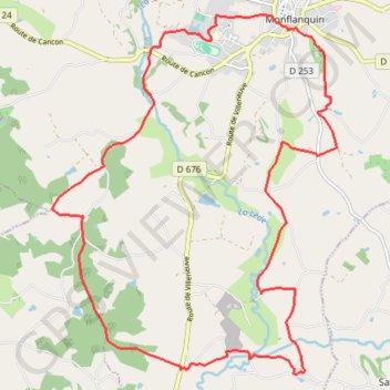 Itinéraire Monflanquin, la boucle de Corconat - Pays de la vallée du Lot, distance, dénivelé, altitude, carte, profil, trace GPS