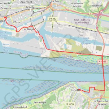 Itinéraire EV4 Havr Honfleur 23k, distance, dénivelé, altitude, carte, profil, trace GPS